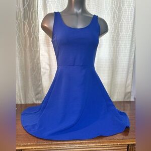 H&M Royal Blue Ribbed Skater Dress A-Line Silhouette With Fitted Bodice & Flair